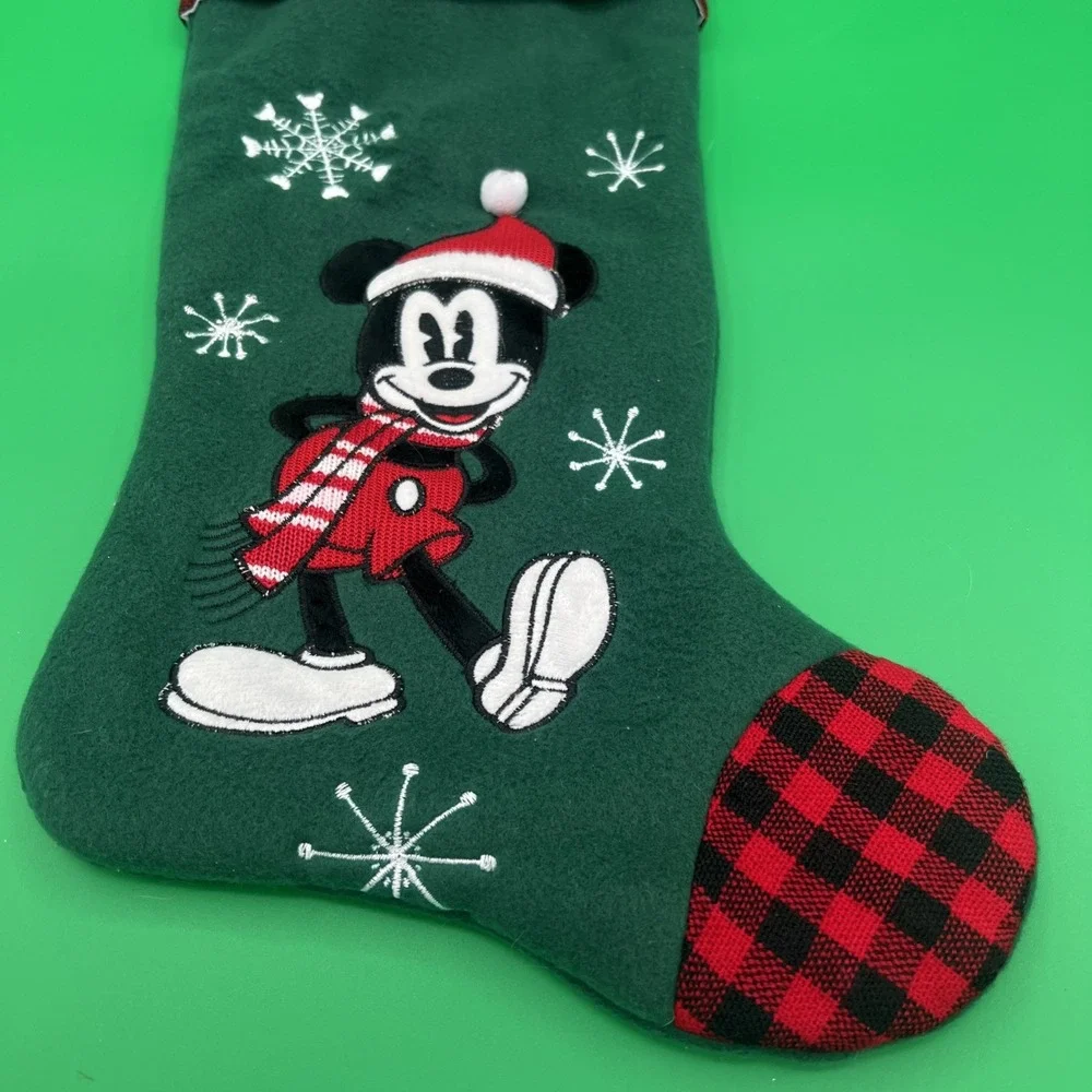 Disney embroidered Mickey‎ Mouse snowflakes, Christmas Stocking green/red/black